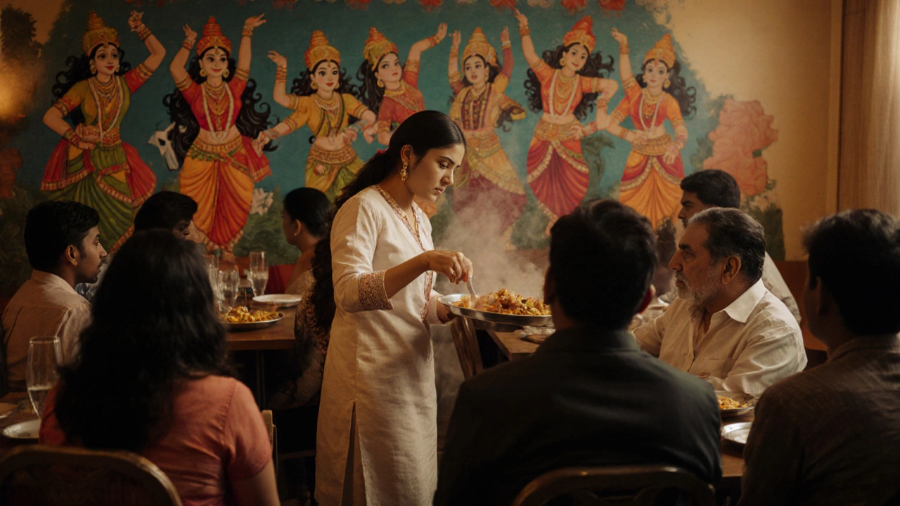 A Gujarati restaurant in Brisbane serving traditional thalis to a multicultural group of diners.