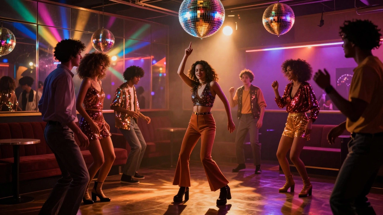 Solo disco dancer in 1970s nightclub