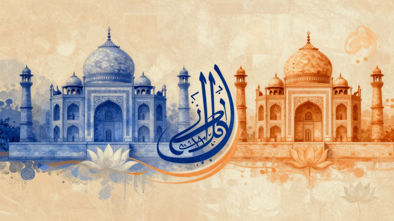 Artistic blend of Persian and Indian cultural symbols representing Hindustani origins.