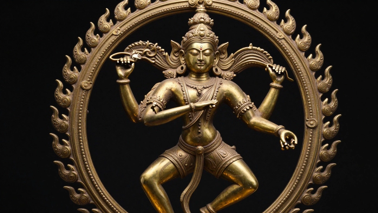 Detailed close-up of a dancing Shiva Nataraja bronze statue