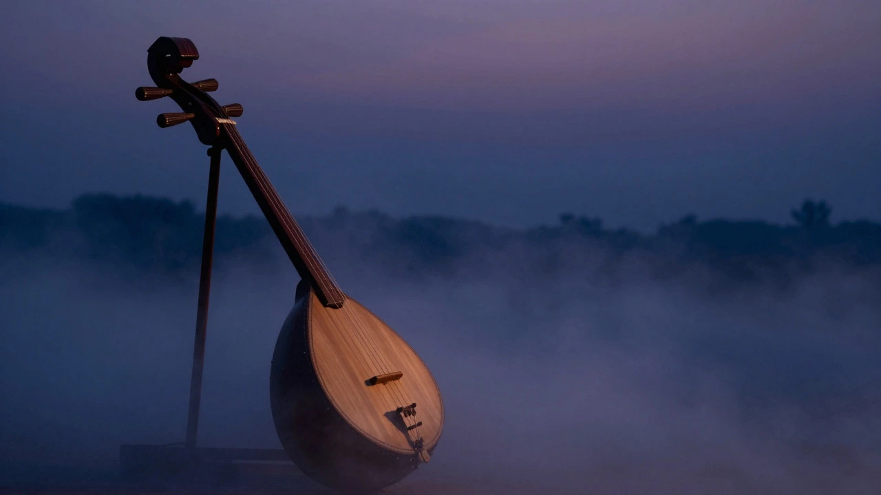 Tanpura instrument symbolizing the steady drone and harmonic foundation.