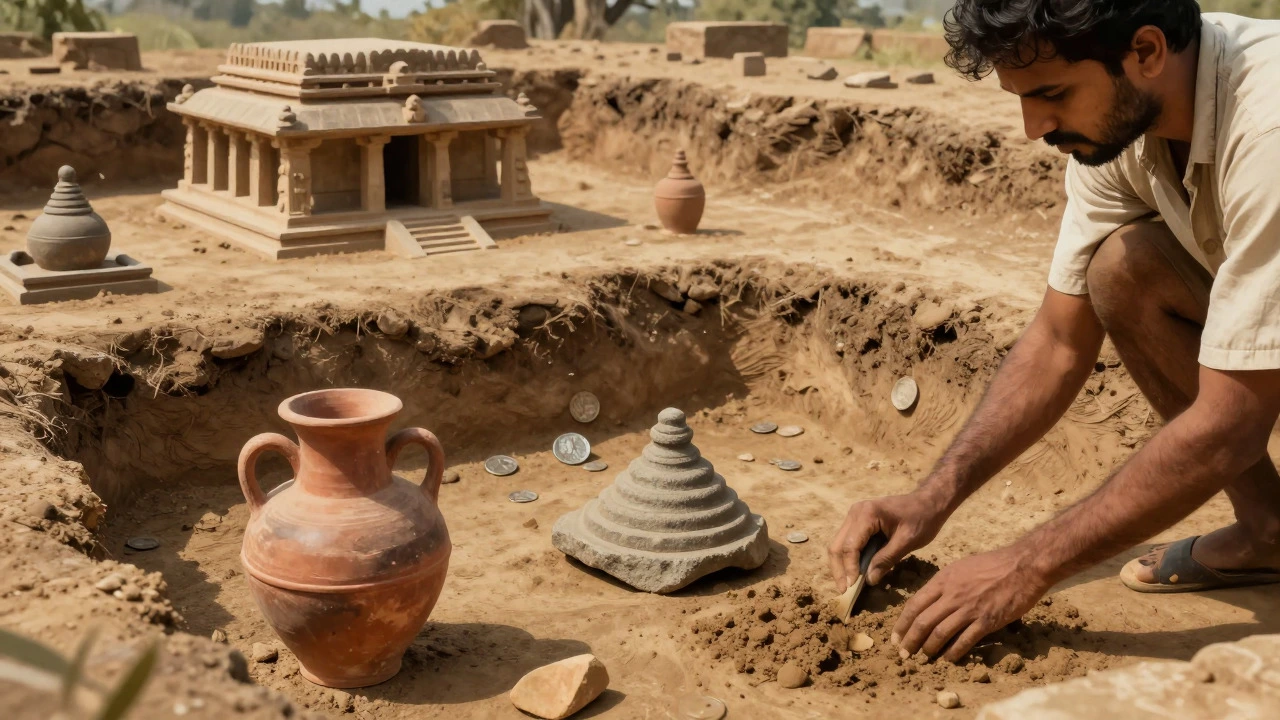 Archaeologists uncovering ancient Buddhist artifacts at Keezhadi site