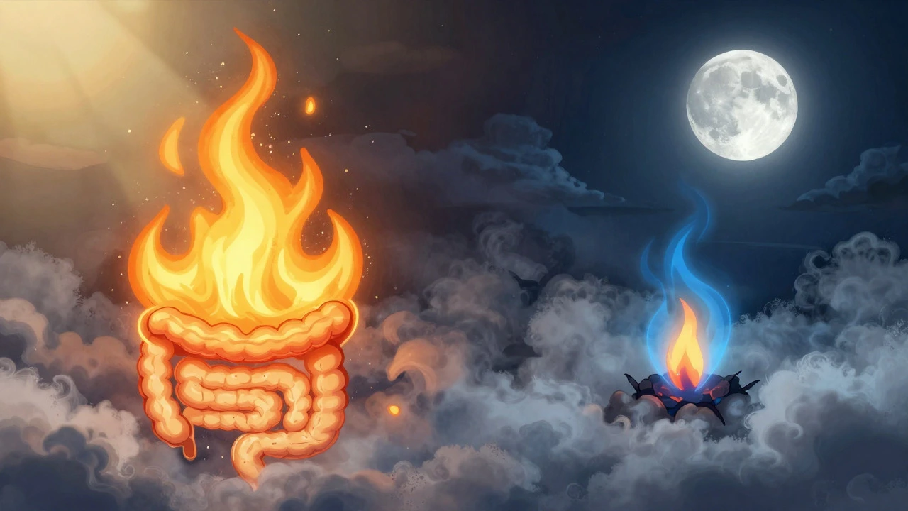 Visual metaphor of weak digestive fire at night