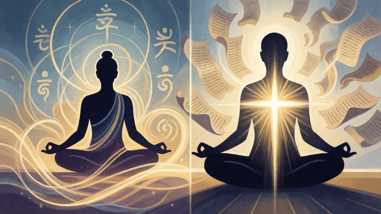 Artistic comparison of Eastern yoga and Biblical meditation