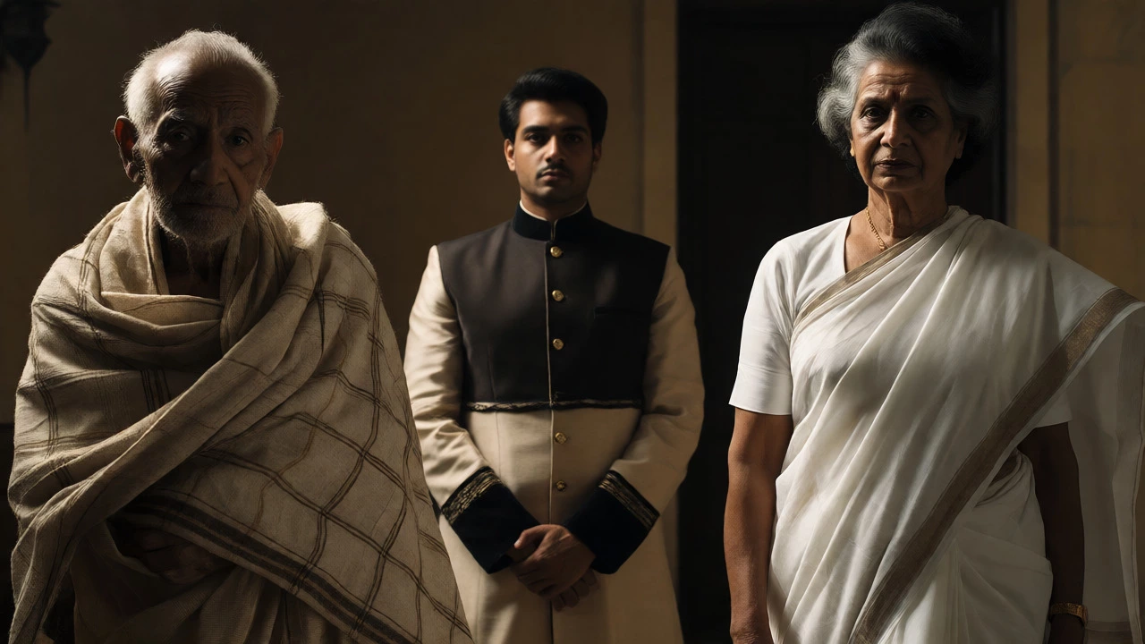 Contrast between Khadi cotton, formal sari, and sherwani attire